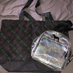 Vs/pink tote and mini backpack